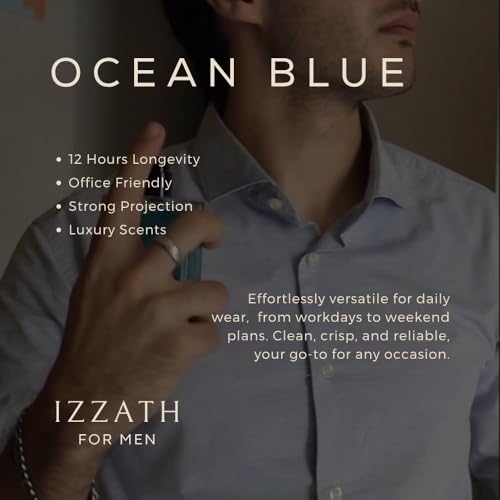Image of IZZATH Ocean Blue Eau De Parfum 50ml : Luxury Men's Perfume with Grapefruit, Lemon, Mint, Pink Pepper & Bergamot | Elegant Gift for Him