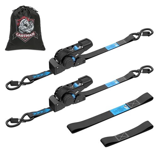 CARTMAN 2-Pack Retractable Ratchet Straps, 2” x 10’ 3000lbs Break Strength, Heavy Duty Tie Down Straps with Soft Loops, Ideal for Trucks, Trailers & Cargo by CARTMAN - Used condition - US$29.99