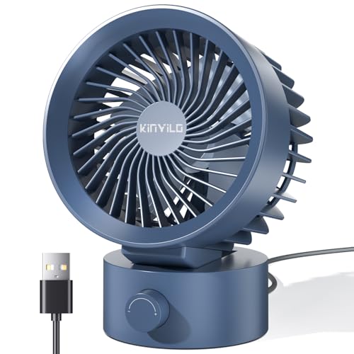 KinYiLO USB Desk Fan Small Stepless Speed Flexible Adjust Mini Fans for Home Office Dorm Desktop Portable Travel Fan Personal Cooling Plug In USB Powered Blue