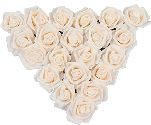 Ksnnrsng Roses Artificielles Fleurs Faux Roses Mousse Artificielle Roses Roses Fleurs Tête pour DIY Mariage Mariée Bouquets Centres Table Dispositions Fête Domicile Décorations (Champagne) Cover