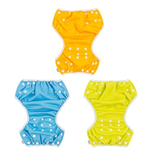 ALVABABY Baby Swim Diapers 3pcs One Size Reuseable Washable & Adjustable for Swimming Lesson & Yellow Orange Blue 3SWY19