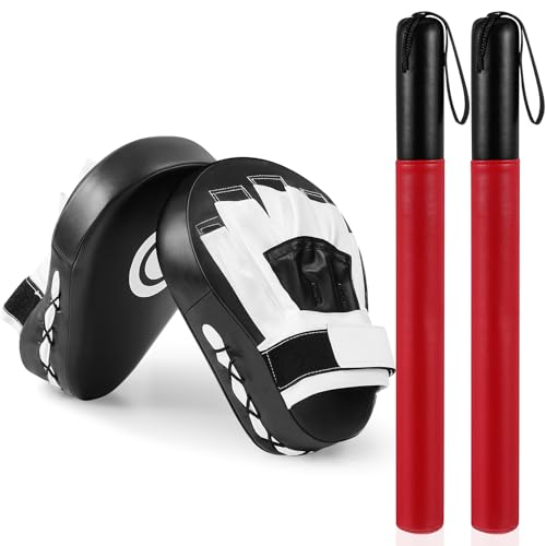 Hiboom Boxing Sticks and Punching Mitts Set, Boxing Curved Focus Mitts, Training Padded Contact Sticks for Training Martial Arts Equipment