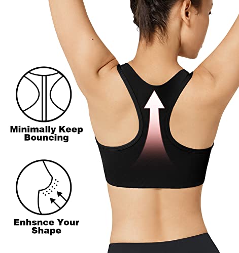 Yvette High Support Sports Bras - Zip Front Sports Bra For Women Racerback Workout Top For Plus Size Black #TOP3