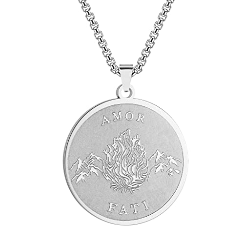 Lugzhuin Amor Fati Pendant Stoic Necklace Philosophy Pendant Memento Mori Necklace Stoic Gift for Men (Silver)