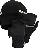 TrailHeads Men's Convertible Mittens and Running Beanie Reflective Gift Set - black (small/medium)
