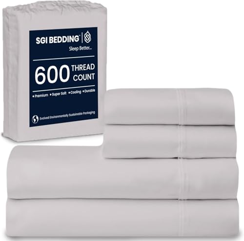 SGI bedding RV King Sheets Luxury Soft 100% Egyptian Cotton - Sheet Set for RV King 72x80 Mattress Silver Gray Solid 600 Thread Count Deep Pocket