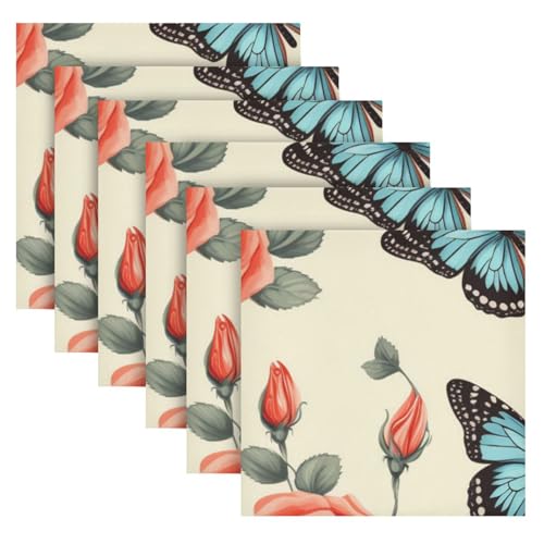 Servilletas de Tela Butterfly Retro Rosa Azul 20x20in Pack x6 miniatura 2