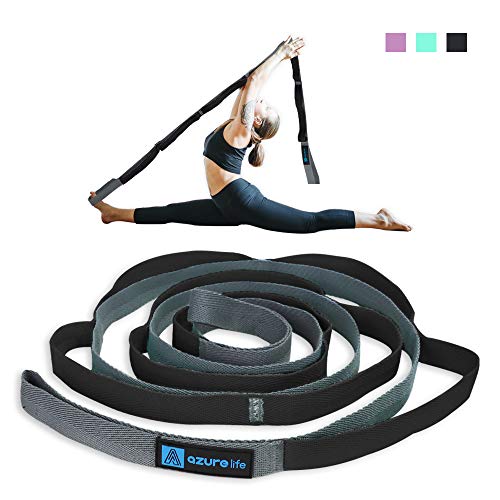 A Azurelife Premium Durable Cotton Stretch Strap With Loops, Non-Elastic Yoga Strap For Stretching, Multi-Loop Fitness Stretch Band For Physical Therapy, Yoga, Pilates&Dance #TOP1