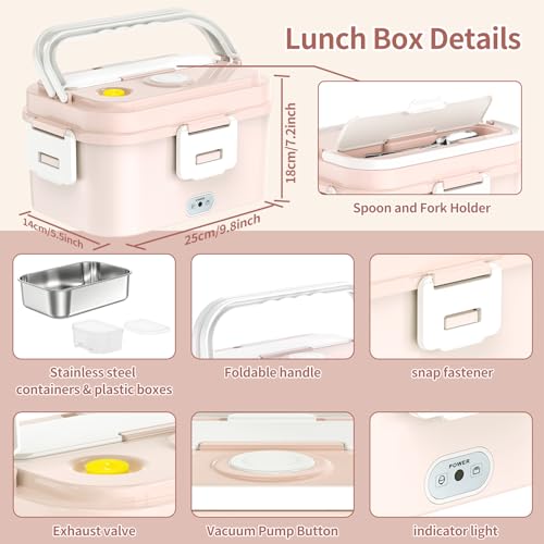 Mangoin Vacuum Electric Lunch Box for Men Women, Portable Heated Food Warmer with Vacuum Preservation for Adult, 1.8L Capacity Fresh Keeping Lunchbox Food Heater for Car, Truck, Work, Travel, Pink by Mangoin - Used condition - Image 5
