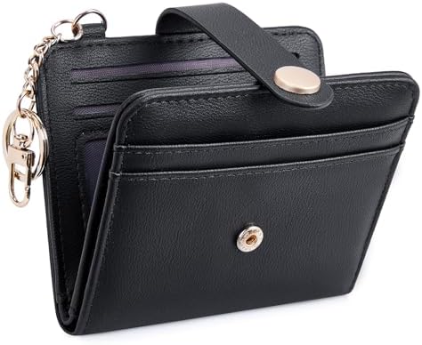 POIUGOYA Slim Wallet for Women, RFID Blocking Credit Card Holder with Coin Pocket, ID Window and Key Chain