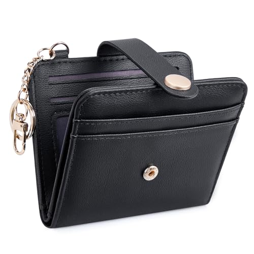 POIUGOYA Slim Wallet for Women,RFID Blocking Bifold Credit Card Holder with Zipper Coin Pocket,ID Window,Keychain