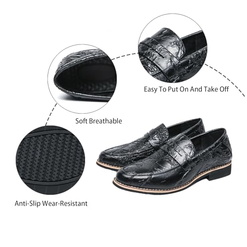 Men's Leather Printing Chunky Heel Formal Loafers Classic Round Toe Slip-On Comfort Soft Sole Penny Dress Shoes for Party Wedding Business Daily2