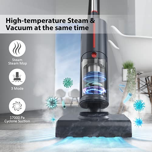 Steam Vacuum Cleaner, Carpet steam Cleaner,steam mop Vacuum & Steam All-in-One, 1600W 17 kPa Upright Bagless Vacuum Cleaner and Steam Mop for Tile and Hardwood Carpet with 2 HEPA Filter, Corded