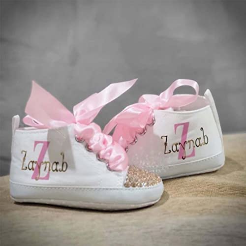 Personalized Pink Gold Baby Girl Shoes, Custom Infant Girl Shoes First Birthday Girl Outfit (4.65“（6-12months）)3