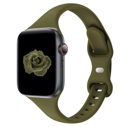 Image of Thin Slim Band Compatible with Apple Watch 38mm 40mm 41mm 42mm 44mm 45mm 46mm 49mm, Replacement Silicone Sport Strap for iWatch Series 11 /10 /9 /8 /7 /6 /5 /4 /3 /2 /1 Ultra SE Women Men, Olive green
