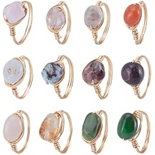 Stone Crystal Copper Wire Wrapped Finger Rings Natural Gemstone Rings Irregular Gem Ring for Women Christmas Wedding Birthday Party Gift