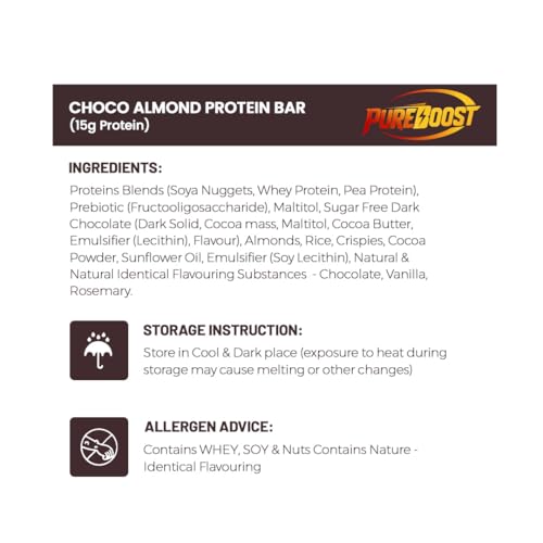 Image of Choco Almond Protein Bar - 15g Protein, Zero Added Sugar, High Fiber Snack Bar with Almonds & Chocolate | Gluten Free Energy Bar for Gym, Fitness & Healthy