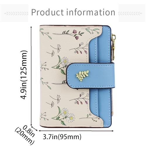 Image of Farcauo Cute Blue Flower Wallet for Women and Girls Small Kawaii Coin Purse with ID Window, Compact Cash Wallet for Ladies, Girls, and Teens, Lightweight and Stylish Design