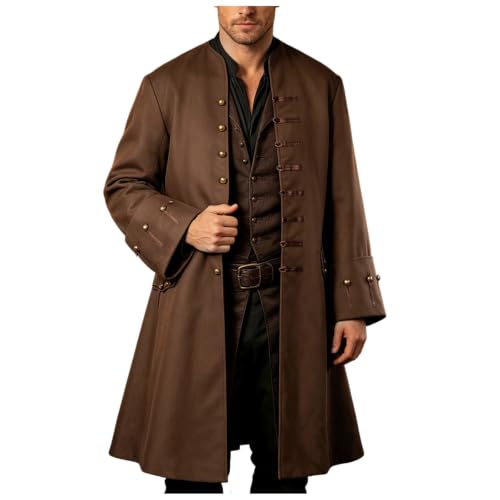 Image of European And Men's Medieval Jacket Coat Adult Halloween Character Cosplay Costume Monogrammed Rain Jacket (Coffee, XXXL)