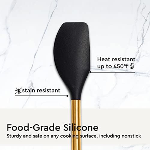 Black And Gold Kitchen Utensils Set 6Pc Black Silicone Utensils Set Includes: Gold Tongs, Gold Whisk, Gold Serving Spoon, Gold Spatula & Turner-Black And Gold Kitchen Accessories & Gold Kitchen Decor #TOP7