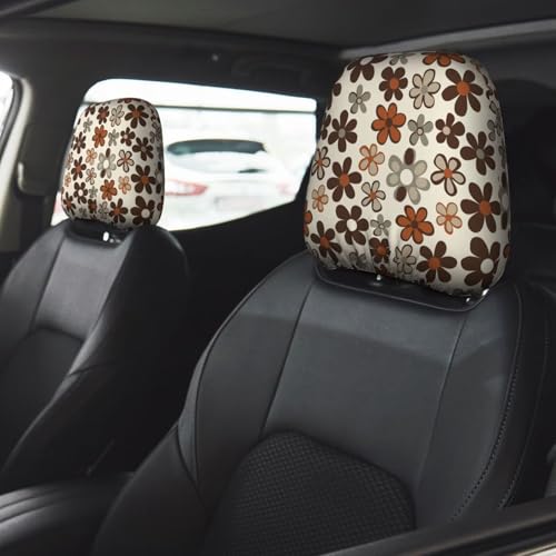 MAGIFUN Brown Daisy Car Headrest Covers for Women Floral Hippie 2 Pack Elastic Fabric Head Rest Covers for SUV Truck Sedan Or Van Beige Daisies Flower Car Seat Headrest Wrap Protection by MAGIFUN - Used condition - Image 2