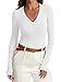 iGENJUN Women Long Sleeve V Neck Shirts for Women Business Casual Work Top Knit Slim Fit for Fall,White,M