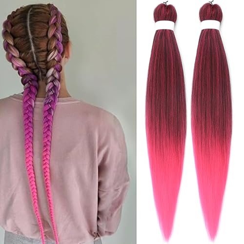Long Braiding Hair Pre Stretched Braiding hair Extensions for Braids, MOIHSING Hot Pink Hair Extensions for Twist or Box Braids Hot Water Setting Soft Yaki Texture for Stage Party Halloween Costume Cosplay(26 Inch 2Pack)