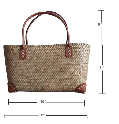 Generic Lepironia Articulata Bag, Small Square Size with Zipper Closure, Black, Beige2