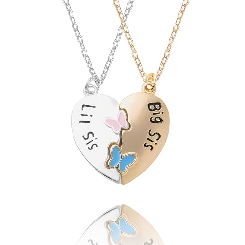 Sisadodo Big Little Sister Matching Necklaces for 2 Sisters Birthday Gifts from Sister Broken Heart Necklace Sisters Graduation Gifts for Women Twins Gifts from Mom Dad