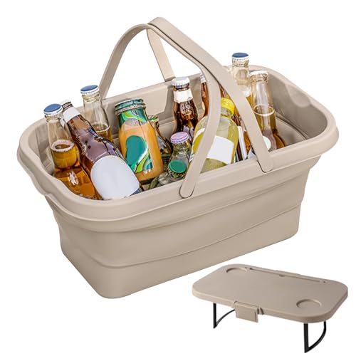 Multifunctional Picnic Basket – Foldable Insulated Tote With Waterproof Lid For Outdoor Use | Picnic Table Basket For Camping, Beach Outings, Hiking