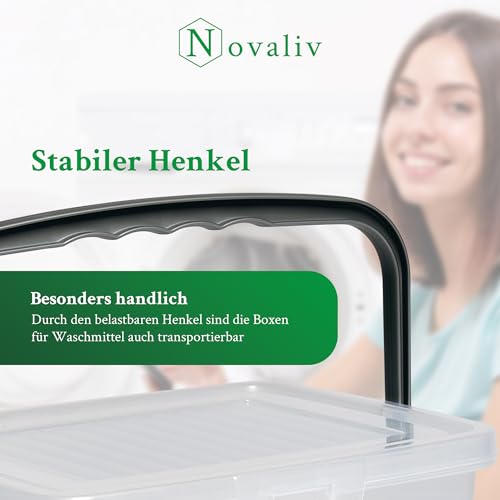 Novaliv 10x Waschmittelbox mit Deckel 4 Liter I Transparent I 23,5 x 18 x 18,5 cm I Box Waschpulver Aufbewahrungsbox mit Henkel Waschmittel… – Ansicht 5