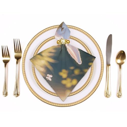Servilletas de tela cuadradas estilo con conejito blanco miniatura 3