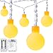 DecorNova Globe String Lights, 16.4 Feet 50 LED Battery Operated Fairy String Lights with 3 AA Battery Case, Remote Control & 8 Modes for Christmas Party Wedding Bedroom Decorations, Warm White