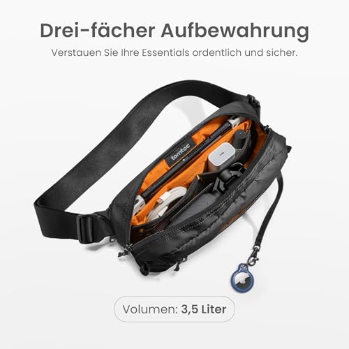 tomtoc Anti-Diebstahl Sling Bag 3,5L – Umhängetasche Schultertasche Crossbody Bag für Herren Damen mit RFID-Schutz für Switch, iPad mini | spritzwassergeschützt | Alltag, Reise, EDC | Schwarz
