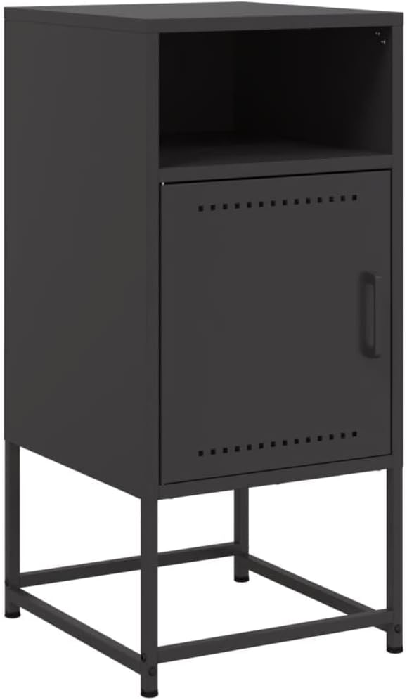 vidaXL Industrial Steel Bedside Cabinet/Nightstand - End Table, Black, Rectangular Shape, for Bedroom/Living Room/Study, 14.2" W x 15.4" D x 30.7" H