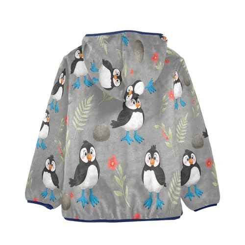 Cute Penguins Booby Birds Toddler Fleece Jacket Girl Boys Hooded Fleece Jacket Coat Warm Outwear Zip-up 3-10T2