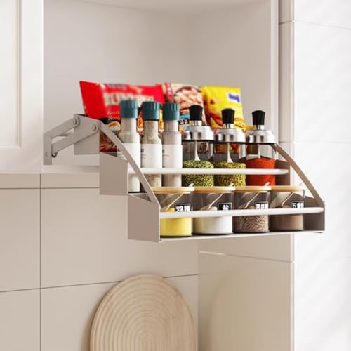 Système d'étagères escamotables pour armoires hautes, solution de rangement facile à retirer, efficace pour cuisine et garde-manger