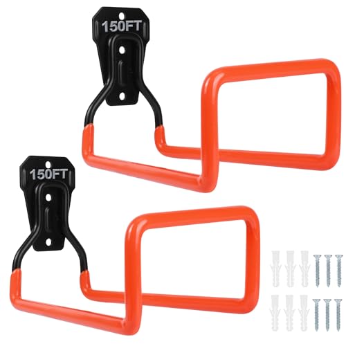 Image of HASTHIP Metal Garden Hose Holder - Garden Wall Hose Hanger - Water Holders for Outside Heavy Duty Pipe Holder with Screws Organizer for Cable,Water Hose(2Pcs Orange)