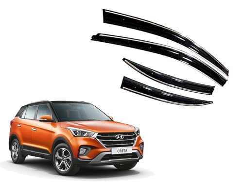 Image of CAR SAAZ Chrome Line Door Visor for Creta Type 1 & 2(2015-2019)(Set of 4Pcs) | Rain Guard | Wind Deflector