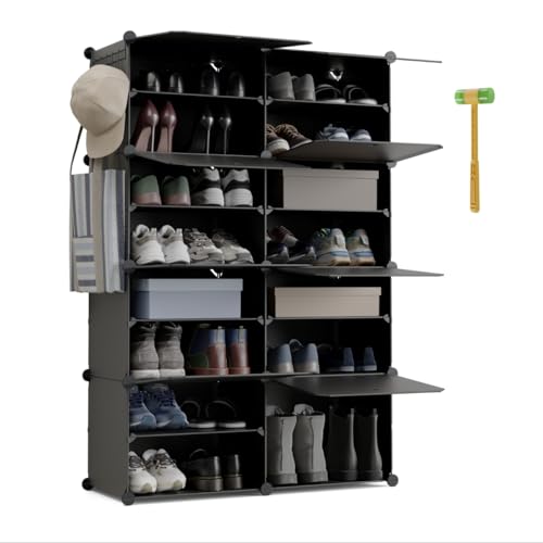 Newlux - Zapatero 8 Compartimentos Cube C8 para 32 Pares (83x32x125cm). Organizador Zapatos 30x40x30cm Cada Cubo. Zapatero Entrada Recibidor Modular 40kg Capacidad. Estantería Plástico Modular Negra