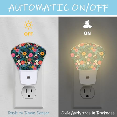 Image of Night Light Colorful Flowers Plug-in LED Dusk-to-Dawn Sensor Soft Night Lamp,Suitable for Home Bedroom Bathroom Hallway Stairs