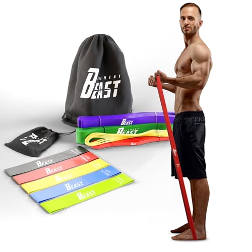 basementbeast Resistance Bands for Men – Set of 10 - Long Exercise Bands Resistance for Home Workouts, Physical Therapy & Strength Training