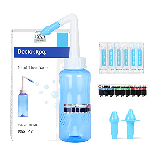 Sinus Rinse Kit - 300ml 10oz Bottle Nasal Irrigation System for Adult & Kid BPA Free Nasal Care with 40 Nasal Wash Salt Packs and 1pcs Sticker Thermometer