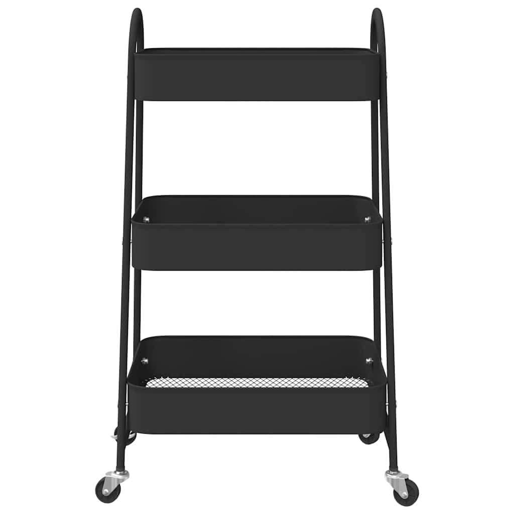 Carro de almacenamiento de 3 niveles, color negro, 42 x 41,5 x 77 cm, acero con 4 ruedas, dos bloqueables, carrito para cocina, baño, oficina, orden y ayuda de transporte