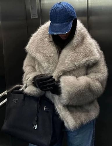 Gihuo Women's Faux Fur Jacket Winter Long Sleeve Fluffy Lapel Furry Shaggy Jacket Coat3