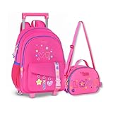 Mochila Cacau Haxkar com Lancheira Térmica Kit Escolar Meninas (Rosa)