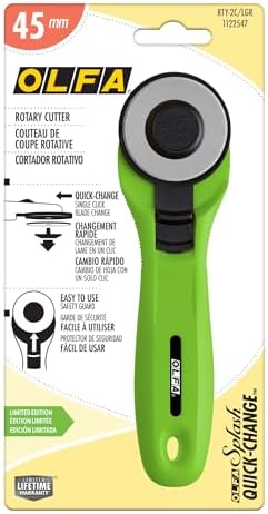 OLFA 45mm Quick-Change Rotary Cutter (RTY-2C/LGR) - Rotary Fabric Cutter w/Blade Cover for Crafts, Sewing, Quilting, Replacement Blade: OLFA RB45-1 (Lime)