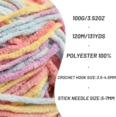 Image of 3 Packs Plush Chenille Chunky Crochet Yarn - Baby Yarn for Crocheting Soft - Velvet Yarns Knitting for Blankets Crafts - Fluffy Amigurumi Yarns 300g / 393yd (3 Macaron)