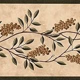 CONCORD WALLCOVERINGS ™ Wallpaper Border Vintage Pattern Wild Berries Twigs Vine for Kitchen Cottage, Beige Brown, 15 ft by 5 in GG54182B