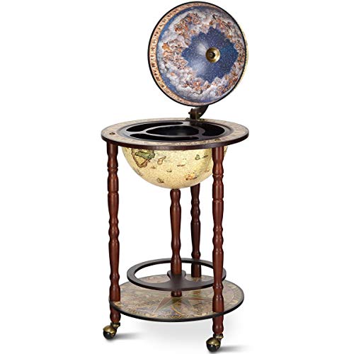 Vintage Globe 17\" Italian Style Wooden Liquor Bottle Wine Rack For Storing Wine Bottles And Glasses Ideal For Office, Kitchen, Study And Resting Room For The Modern And Globe Style